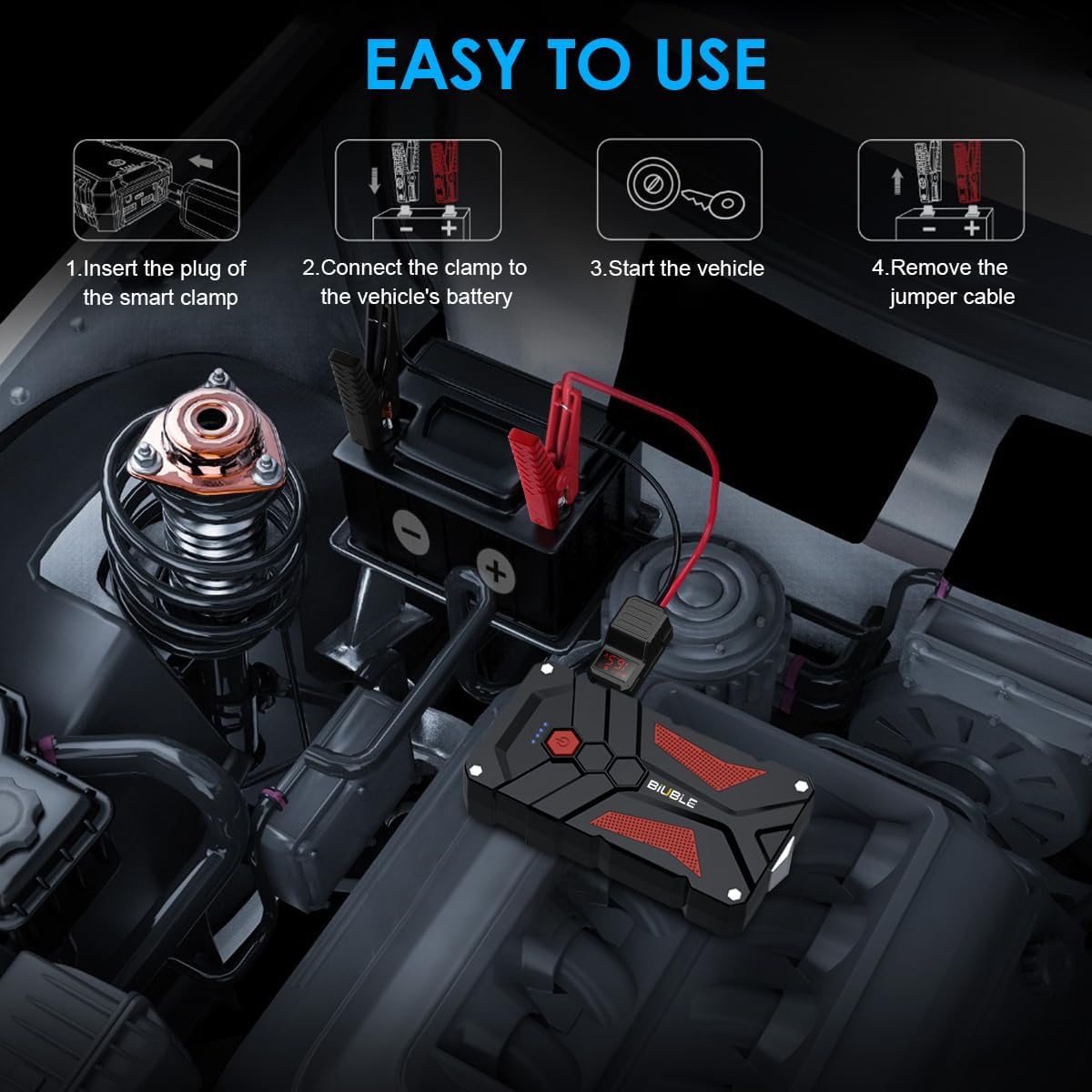 Jump Starter Car Jump Starter Auto Battery Booster Pack 5000A Peak 12V with USB-C Quick Charge,Lithium Jump Box with LED Light(Up to 7.0L Gas or 5.5L Diesel Engine)