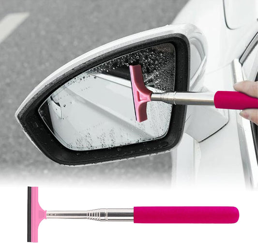 jeseny 1 PC Car Rearview Mirror Wiper Telescopic Auto Mirror Squeegee Cleaner 98cm Long Handle Car Cleaning Tool Mirror Glass Mist Cleaner (Red)