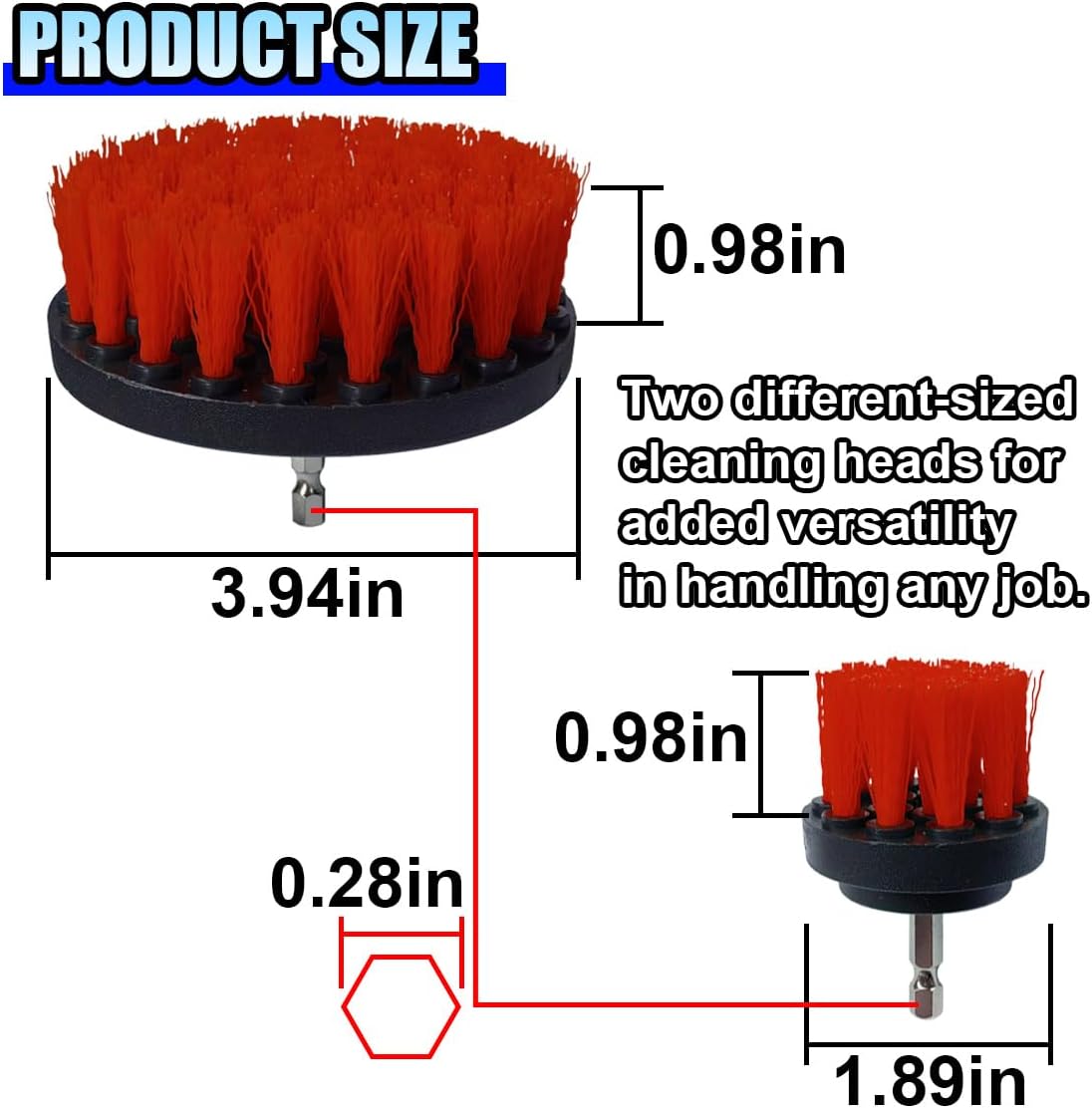 ZIMISI 2PCS Car Detailing Drill Brush Set, 2" & 4" Power Carpet Scrubber, Nylon Bristle Wheel Cleaner Brush with Drill Attachment, Car Wash Cleaning Kit for Floor Mats, Bathroom (Red)