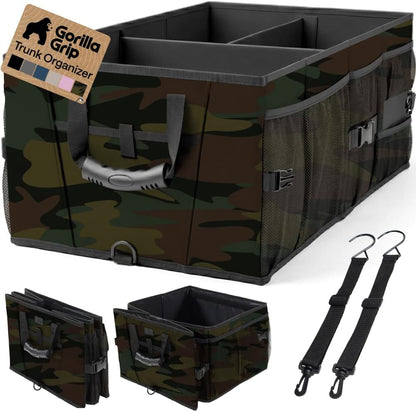 GORILLA GRIP Trunk Organizer for SUV and Cars, Large Capacity Collapsible Car Trunk Storage Organizer, Heavy Duty Car Accessories, Gifts for Mom and Dad, Slip & Water Resistant Multi Compartment Black
