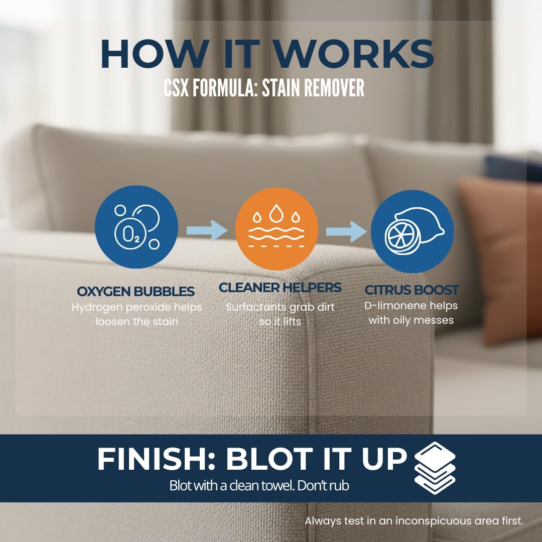 CSX® Carpet Stain Remover 24oz – No Rinse Needed – Most Powerful Carpet & Upholstery Cleaner, Professional Strength, Deep Clean Formula – Removes grease, wine, coffee, ink, food, and more