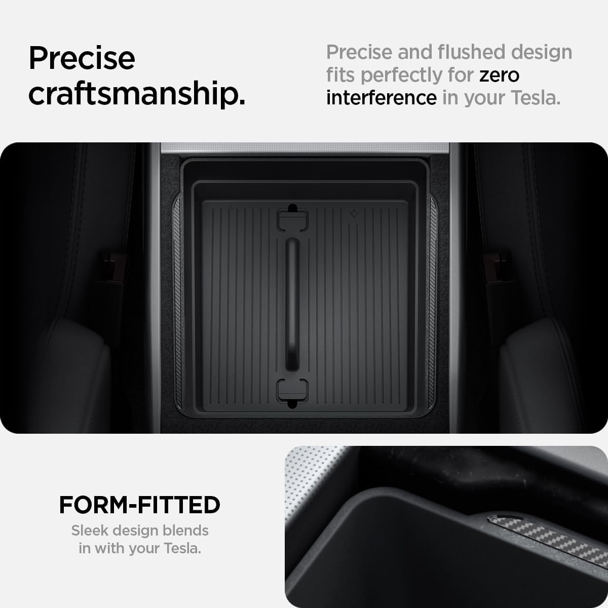 Spigen Center Console Organizer for Tesla Model Y Juniper (Only Premium & Performance 2026) and Model 3 Highland (Standard, Premium & Performance 2024/25/26) with Smooth Slide Technology - [Sliding]