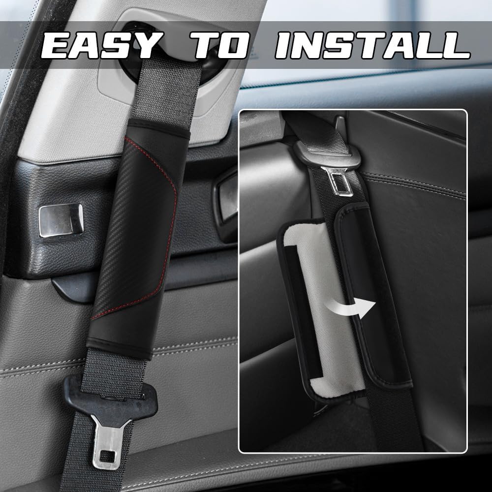2PCS Car Seat Belt Cover Pad, Soft Carbon Fiber Leather Seatbelt Shoulder Protector for a More Comfortable Driving, Universal Safety Belt Strap Cover to Protect Your Neck (Blue)