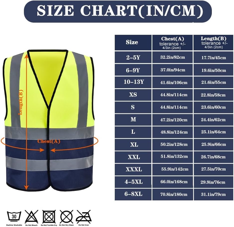 AYKRM 12 colour High visibility viz vest hi vis viz reflective work construction safety vest (XS-8XL) - Colors B