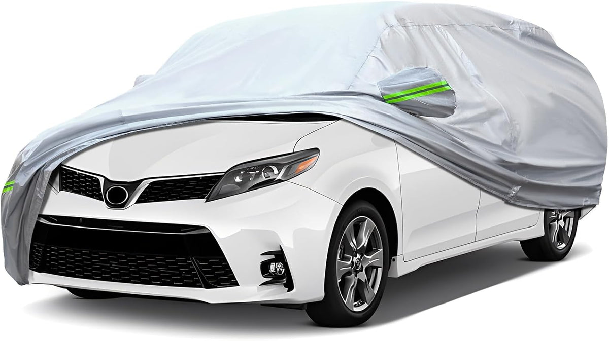 Full Car Cover Universal 6 Layers Outdoor Thicked All Weather Cover, Sunshield, Waterproof, Snow Proof, UV Proof, Scratch Proof, Bird Droppings, 6 Reflective Strips, Fits Sedans up 178"-189"
