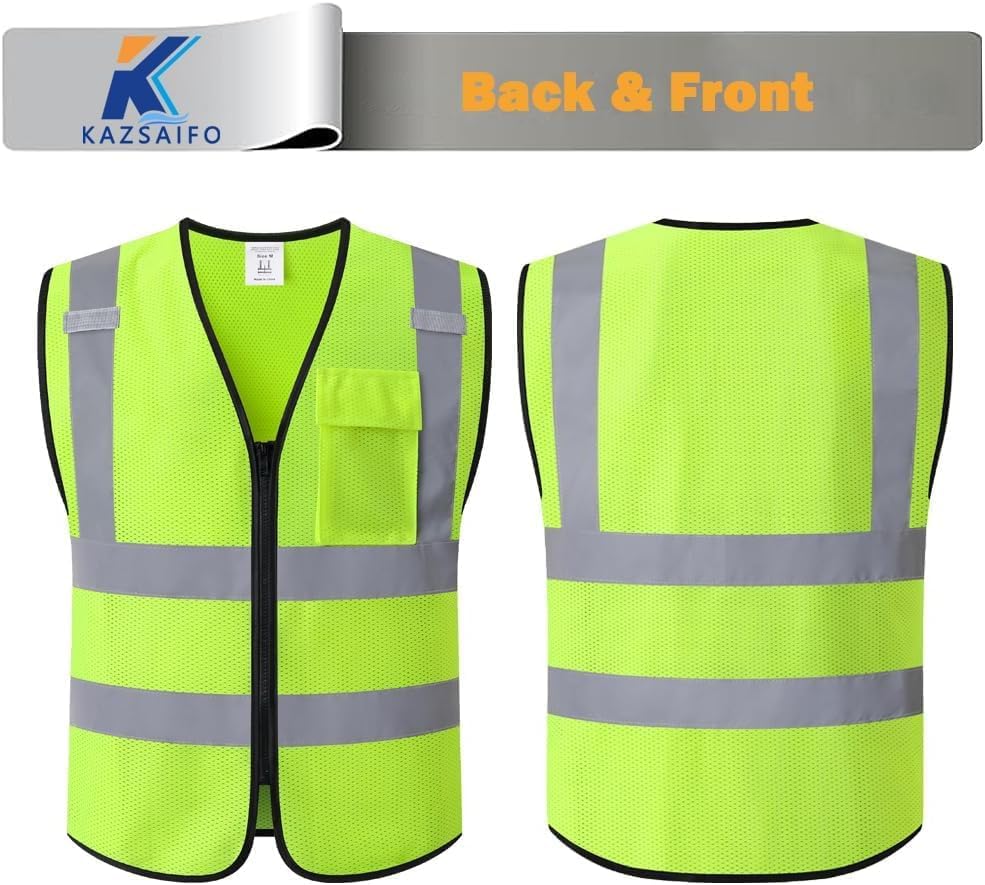 Hi Vis Reflective Safety Vest for Men Women with Chest Pocket Mesh High Visibility Class 2 Construction Vest,Meets ANSI/ISEA Standard(KZ179-Yellow-L)