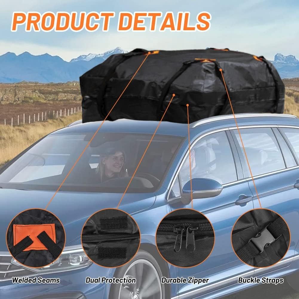 Blueshyhall Car Rooftop Cargo Carrier Bag, 15 Cubic Feet Waterproof Traveling Luggage Bag Black, Compatible with Cars with or Without Rack