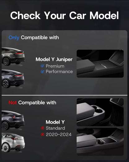 Center Console Organizer Tray for Tesla Model Y Juniper 2026 2025 (Premium & Performance), 8PCS - PC Material & Silent Silicone Armrest Storage Box Bottom Liners Wireless Charging Pad Cup Holder