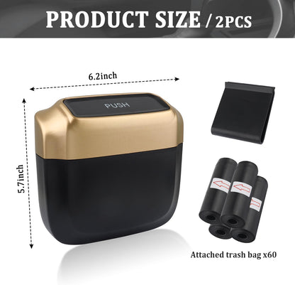 IHOTDER 2PCS Car Trash Can with Lid + 60PCS Garbage Bags,Mini Trash Can Interior Accessories for Door/Seat/Center Console/Home/Office,Multifunctional Car Organizers and Storage (Black)
