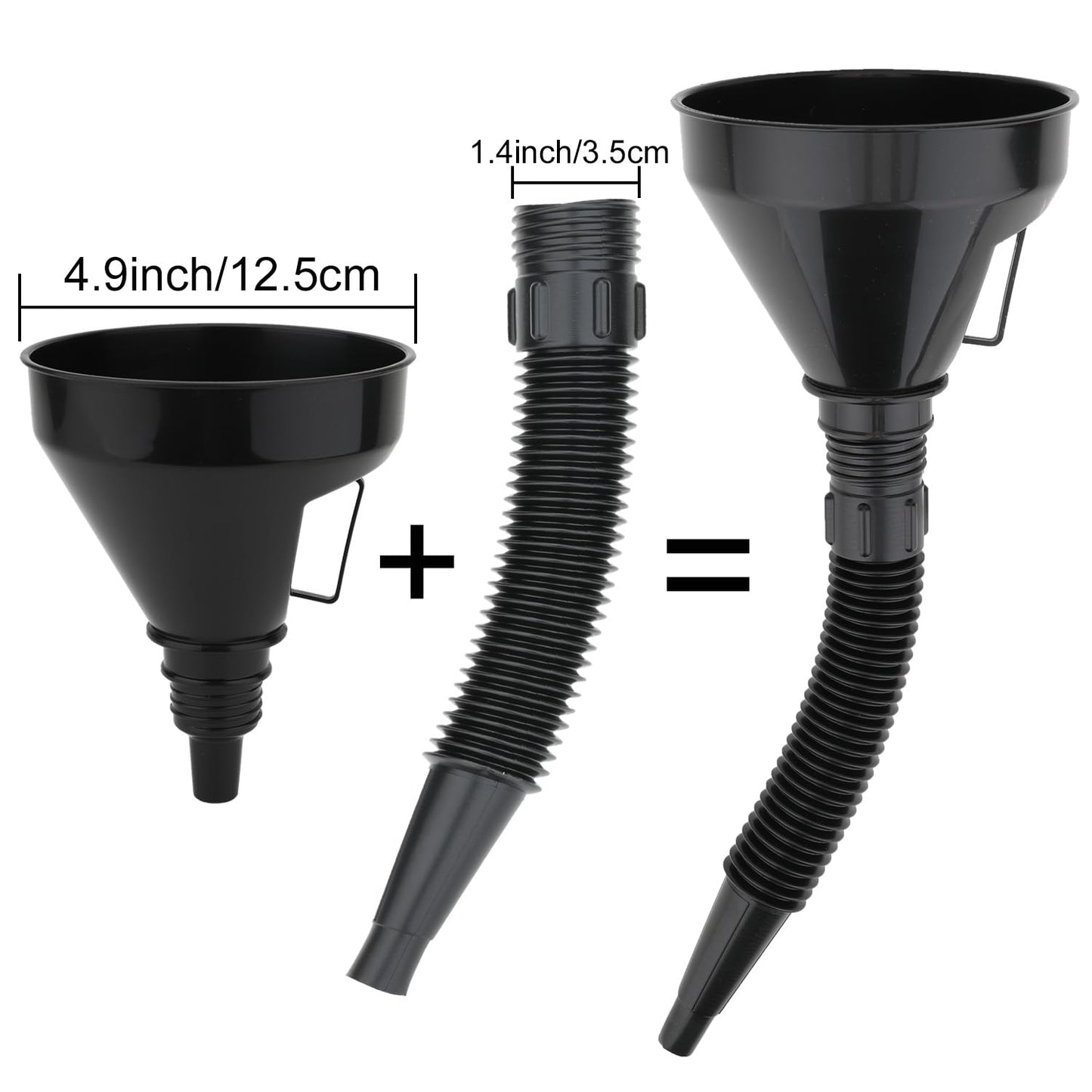 5-Piece Automotive Oil Funnel Set with Flexible Neck, Filter Screen, Wide Mouth for Gas, Oil, Coolant, Engine Oil