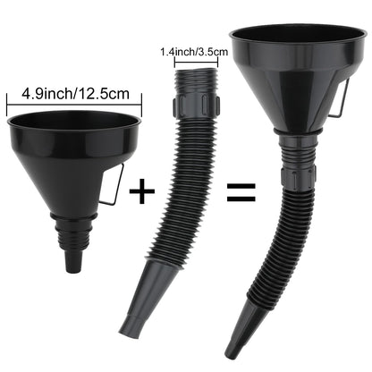 5-Piece Automotive Oil Funnel Set with Flexible Neck, Filter Screen, Wide Mouth for Gas, Oil, Coolant, Engine Oil