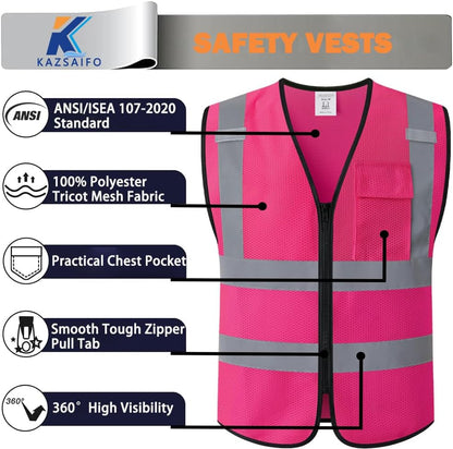 Hi Vis Reflective Safety Vest for Men Women with Chest Pocket Mesh High Visibility Class 2 Construction Vest,Meets ANSI/ISEA Standard(KZ179-Yellow-L)