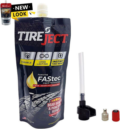 TireJect Automotive Compact Car 2-in-1 Tire Sealant & Bead Sealer Kit for tire Repair of leaks and punctures
