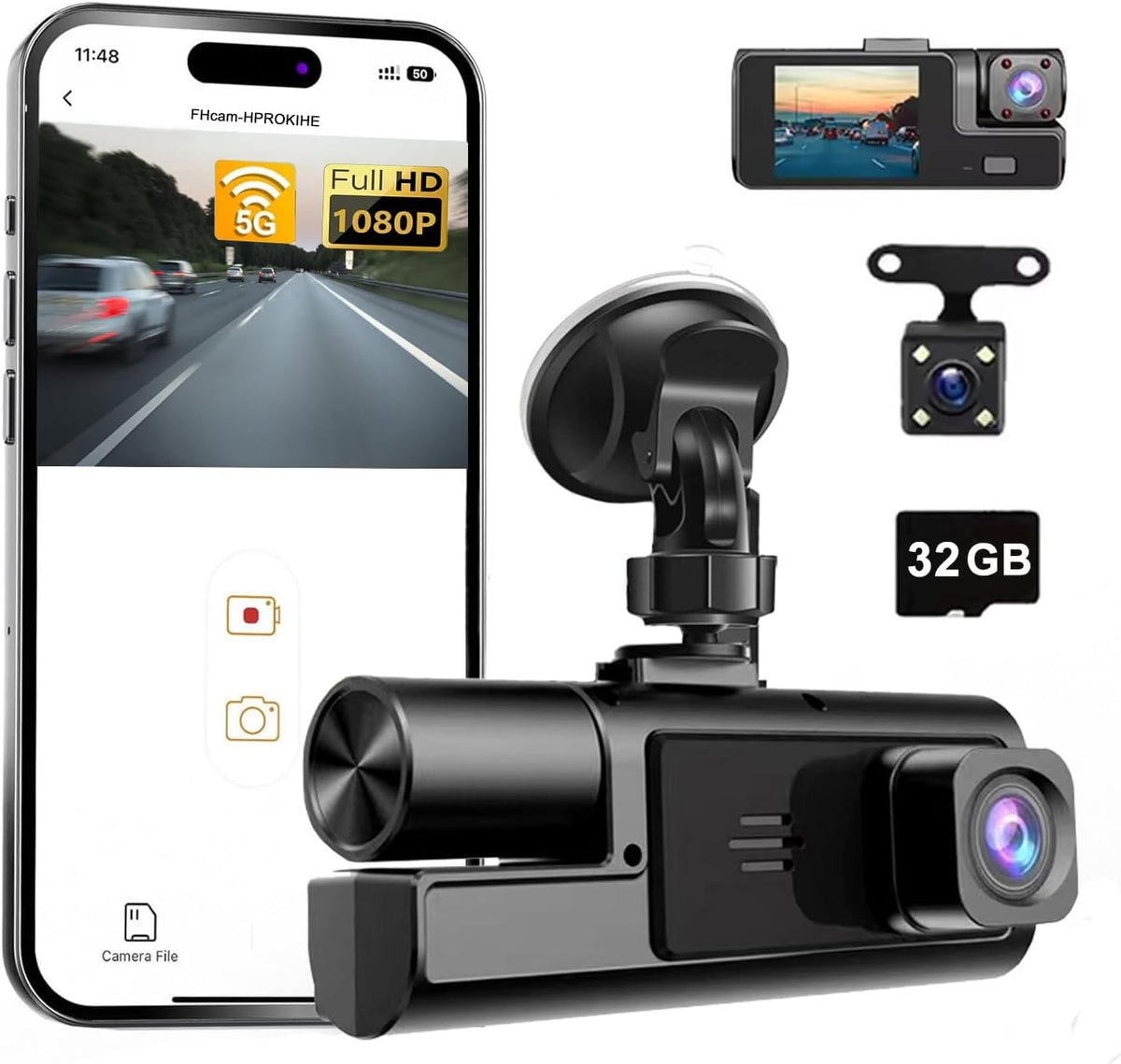 1080P Dual Dash Camera for Car Front and Inside Dashcam Car Security Video Recorder,170°Wide Angle Vehicle Cam,WDR,G-Sensor,2’’ IPS Screen,Loop Recording,Night Vision (Dual Dash Cam Without Card)