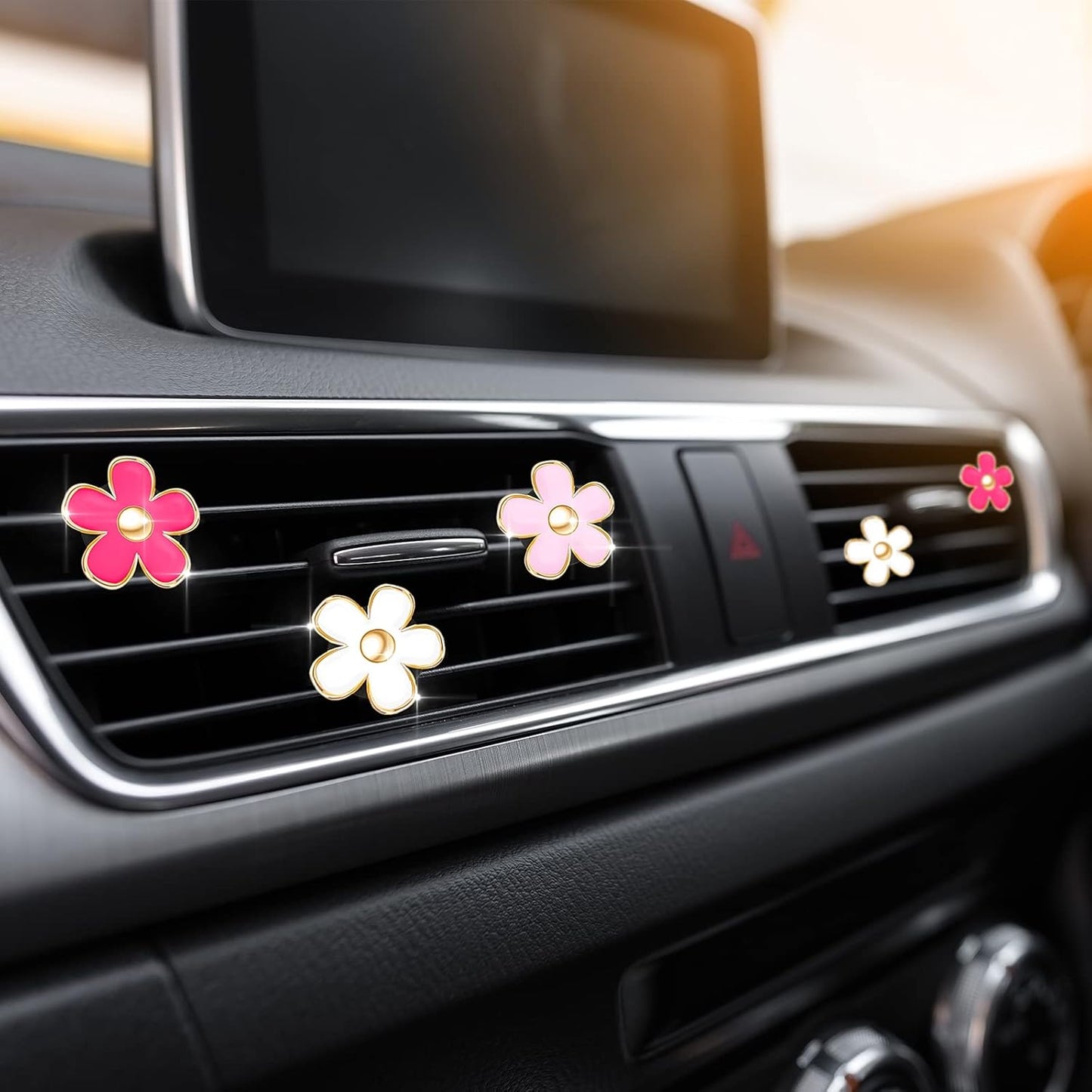 Frienda 6 Pcs Daisy Flower Air Vent Clip Accessories Air Conditioning Outlet Clip Car Air Freshener Dashboard Accessories Charm Car Inter Decor(3 cm, 3.3 cm,White)