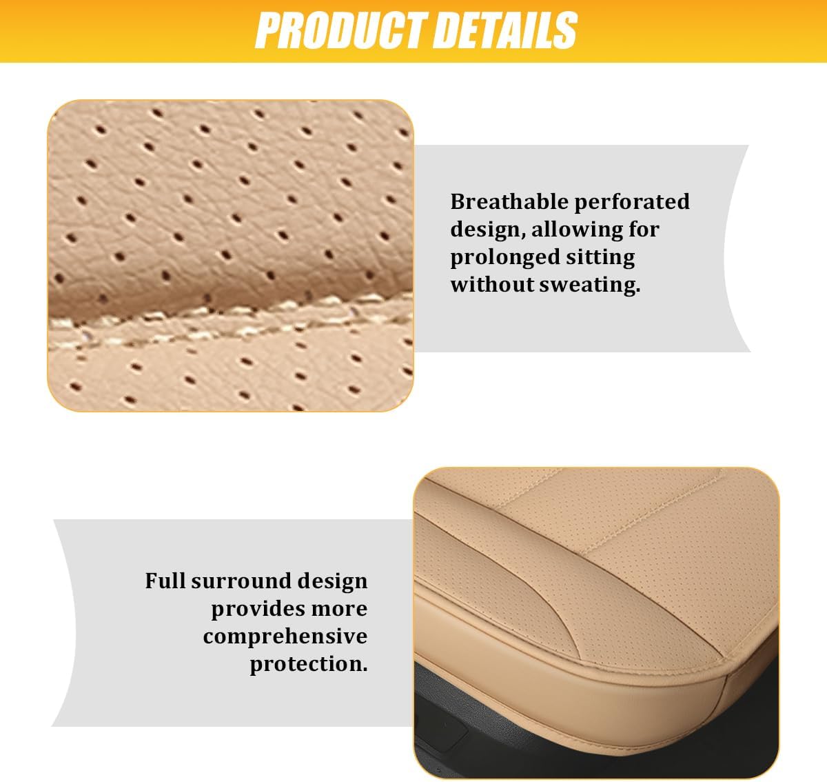 HZEL Car Front Bottom Seat Cover, Breathable Leather Full Wrapped Non-Slip Bottom Driver Seat Cushion with Storage Pocket, Comfortable Auto Interior Chair Protection Cover, Universal Fit (Coffee)