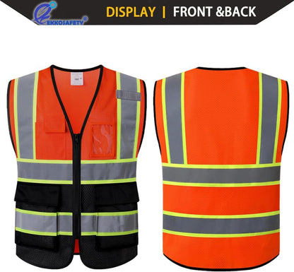 Reflective Mesh Safety Vest for Men Women with 5 Pockets and Zipper Front High Visibility Mesh Vest Hi Vis Construction Work Vest,Meets ANSI/ISEA Standards(EK175-Yellow-L)