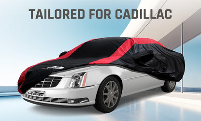 Car Cover Waterproof All Weather Protection with Red Stripe Design, Universal Fit Toyota Camry Solara, Ford Fusion, Kia Stinger Optima, Nissan Maxima, VW Passat, Subaru Legcy