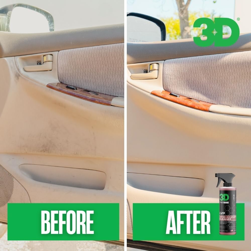 3D LVP Interior Cleaner - Removes Dirt, Grime, Grease, Oil & Stains from Leather, Vinyl & Plastic - Great for Seats, Steering Wheels, Door Panels, Dashboards - Car, Office, Home Use 16oz.