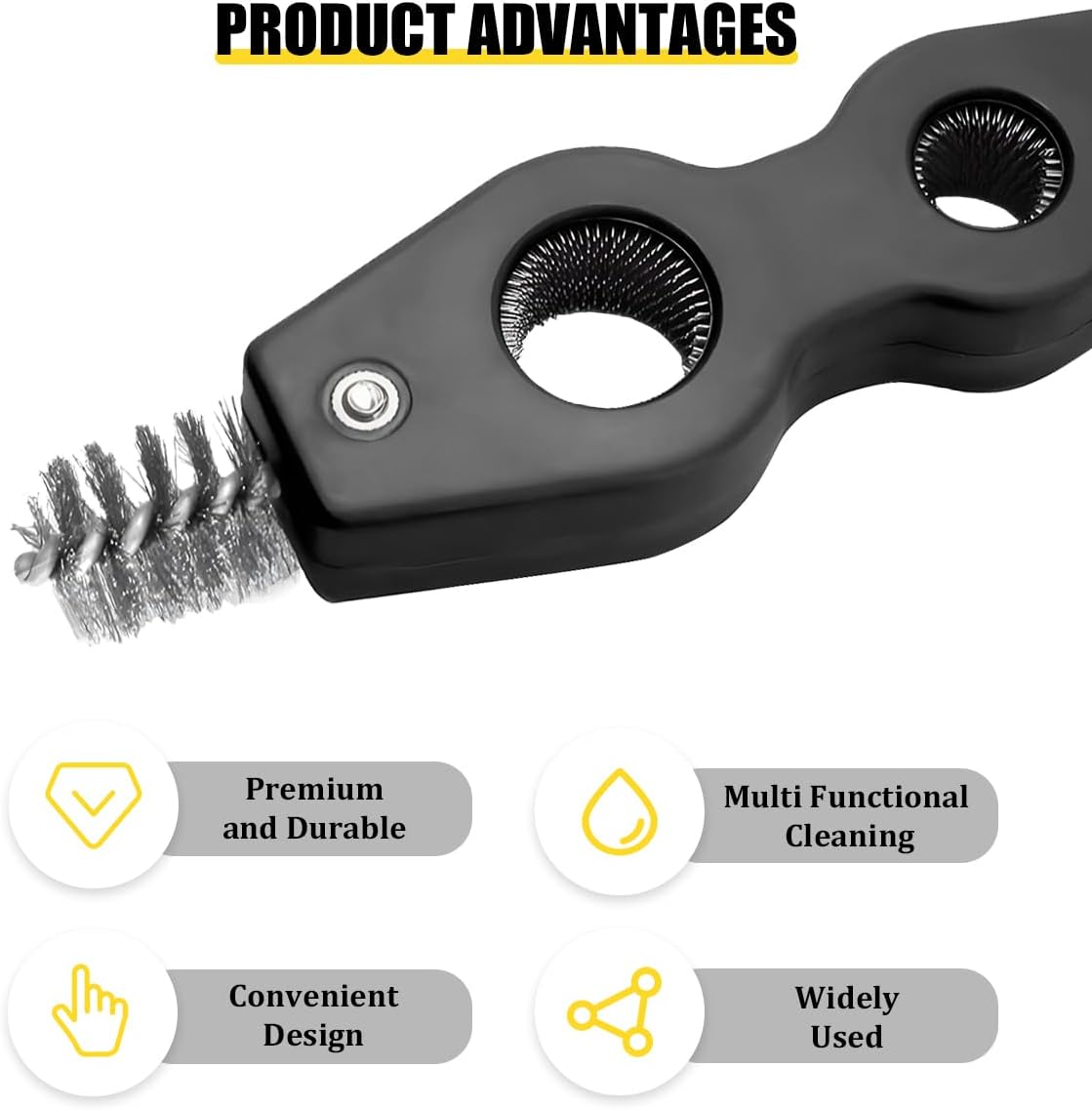 4 in 1 Car Battery Cleaning Brush, Anti-Corrosion Vehicle Battery Terminal Cleaner with Steel Wire, Auto Power Terminal Machine Parts Cleaning Tools, Universal for SUV RV Truck (Black)