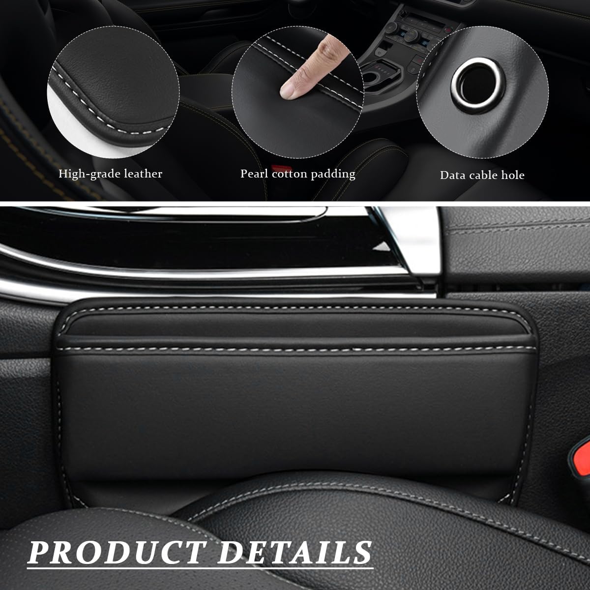 Kewucn Car Seat Gap Organizer, Adjustable Leather Front Seat Gap Filler Storage Box, Multifunctional Auto Console Side Pocket Organizer for Phone Glasses Key Card, Car Accessories (Black)