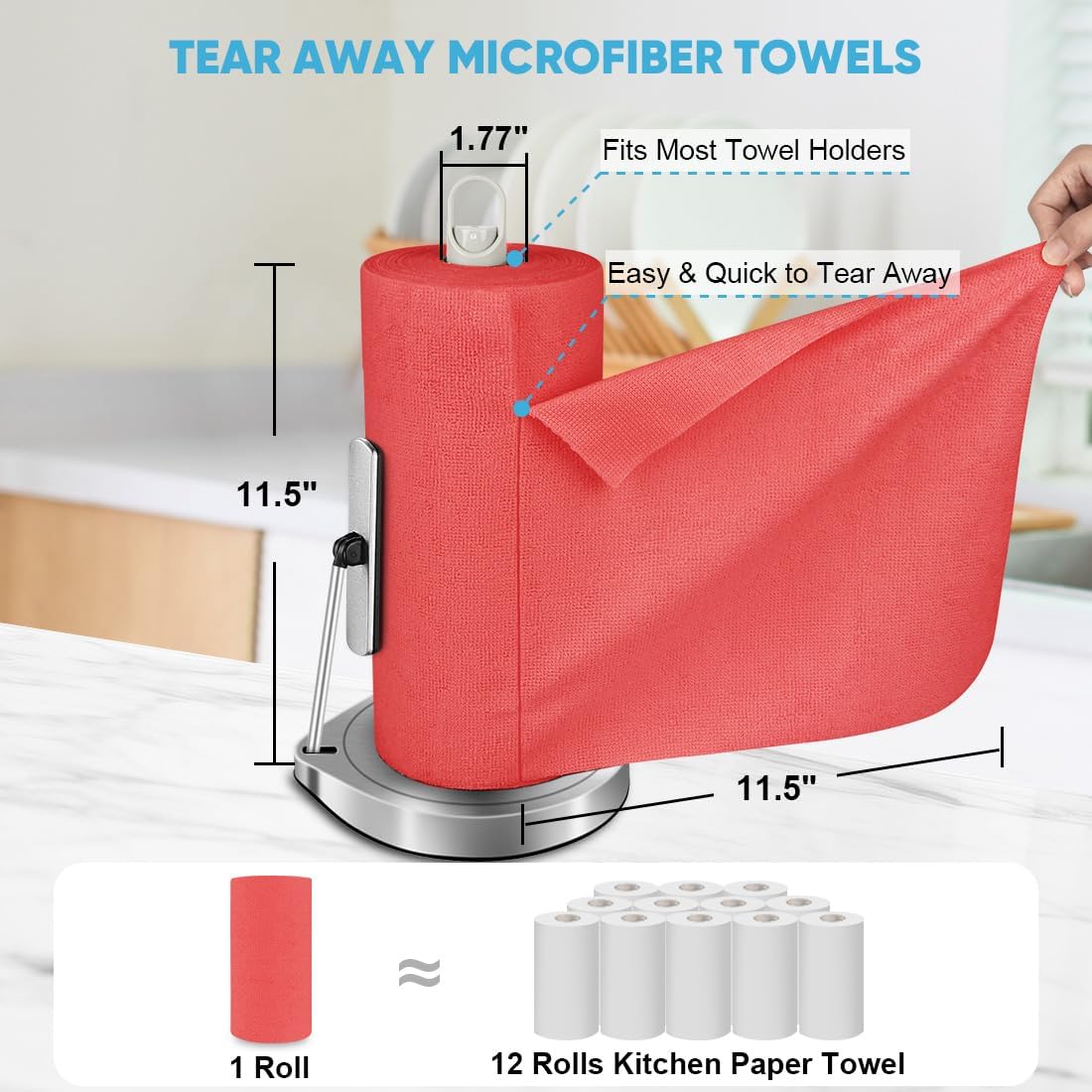 AIDEA Microfiber Cleaning Cloth Roll, Grey 75PK, Reusable Paper Towels Tear Away Cloth, Microfiber Towels for Cars, Wash Cloths, Lint Free Rags for House, Kitchen,Window,Cleaning Supplies 11.5"×11.5"