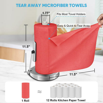 AIDEA Microfiber Cleaning Cloth Roll, Grey 75PK, Reusable Paper Towels Tear Away Cloth, Microfiber Towels for Cars, Wash Cloths, Lint Free Rags for House, Kitchen,Window,Cleaning Supplies 11.5"×11.5"