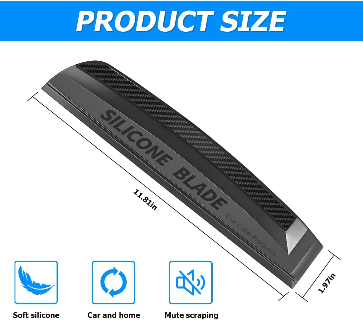 Car Window Squeegee, Soft Silicone Blade for Cleaning Water, Professional One-Piece Auto Glass Water Wiper, 11.8 Inches Water Scraper Cleaner for Shower Doors Mirror, Home Drying Use