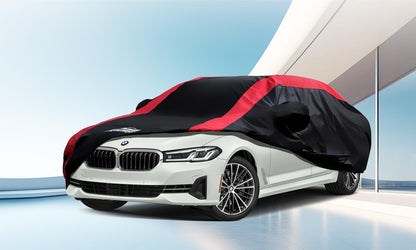 Car Cover Waterproof All Weather Protection with Red Stripe Design, Universal Fit Toyota Camry Solara, Ford Fusion, Kia Stinger Optima, Nissan Maxima, VW Passat, Subaru Legcy