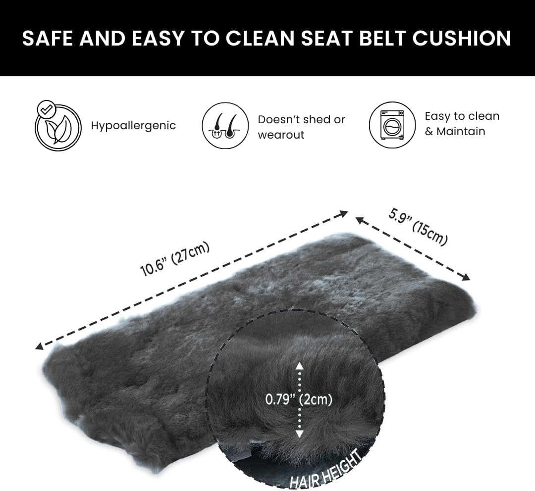 Andalus Brands 2 Pack Genuine Merino Wool Sheepskin Seat Belt Cover – Soft Shoulder Pad, Neck Cushion Protector – Authentic Car Accessories (Pearl)