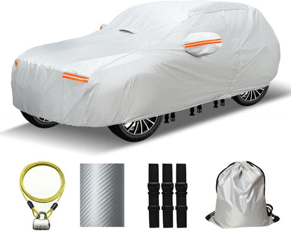 30 Layers Car Cover for Automobiles All Weather Waterproof, Outdoor Snowproof UV Protection Windproof, Door Zipper, Soft Cotton, Heavy Duty Universal Car Covers, (Silver, Fit Sedans 171"-180")
