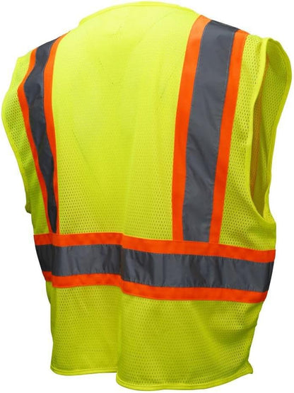 Radians SV22-2ZGM-L Polyester Mesh Economy Class 2 High Visibility Zipper Closure Vest with Two-Tone Trim, Large, Green