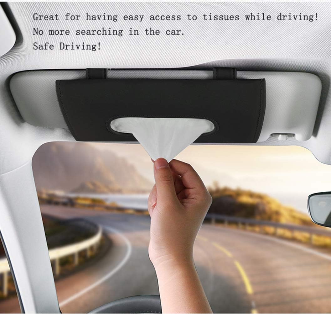 Fredysu Car Visor Tissue Holder, Sun Visor Napkin Holder Backseat Tissue Case, Premium Car Tissue Box for car, Vehicle (Black)