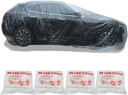 4 Packs Disposable Car Cover Clear Plastic Car Cover Universal Rain Dust Garage Cover with Elastic Band Medium (12 ft x 22 ft)