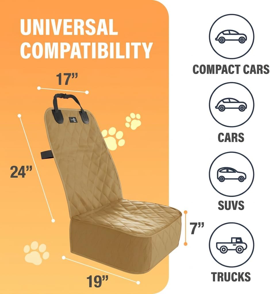 Active Pets Dog Car Seat Cover, Waterproof Front Seat Protector for SUV Truck Sedan, Pet Safety Travel Comfort System with Universal Fit, Black