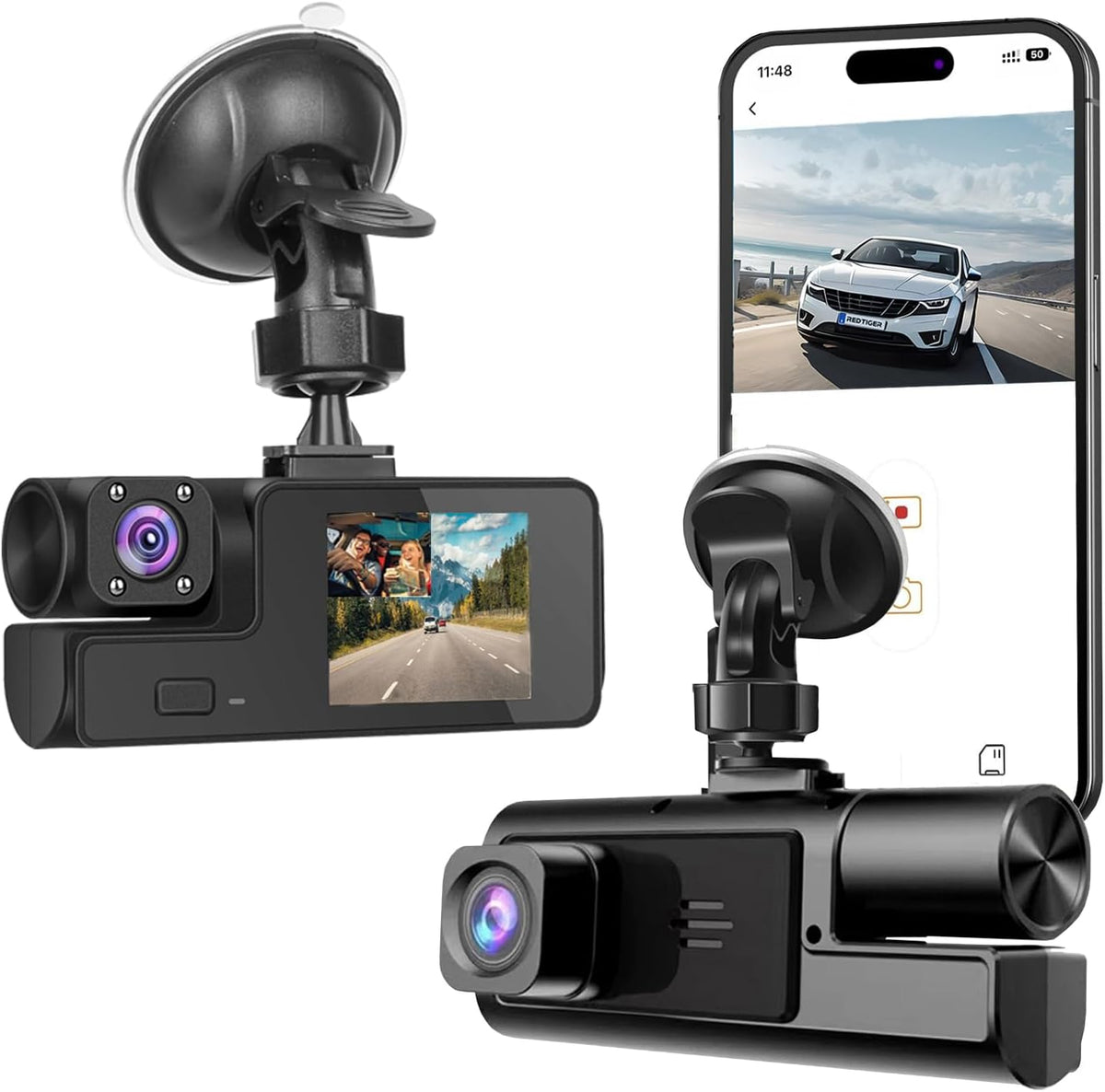 1080P Dual Dash Camera for Car Front and Inside Dashcam Car Security Video Recorder,170°Wide Angle Vehicle Cam,WDR,G-Sensor,2’’ IPS Screen,Loop Recording,Night Vision (Dual Dash Cam Without Card)