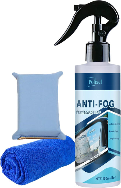 Glass Anti Fog Spray for Car Windshield - Windows Defogger Instantly Prevents Fog on Glasses, Car Windows & Mirrors - Streak-Free, Safe for All Surfaces - 5OZ/150ML