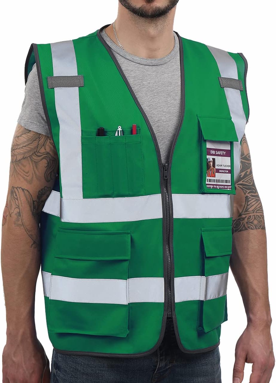 Dib Safety Reflective Safety Vest for Men Women, High Visibility Vest with Pockets and Zipper, ANSI Class 2