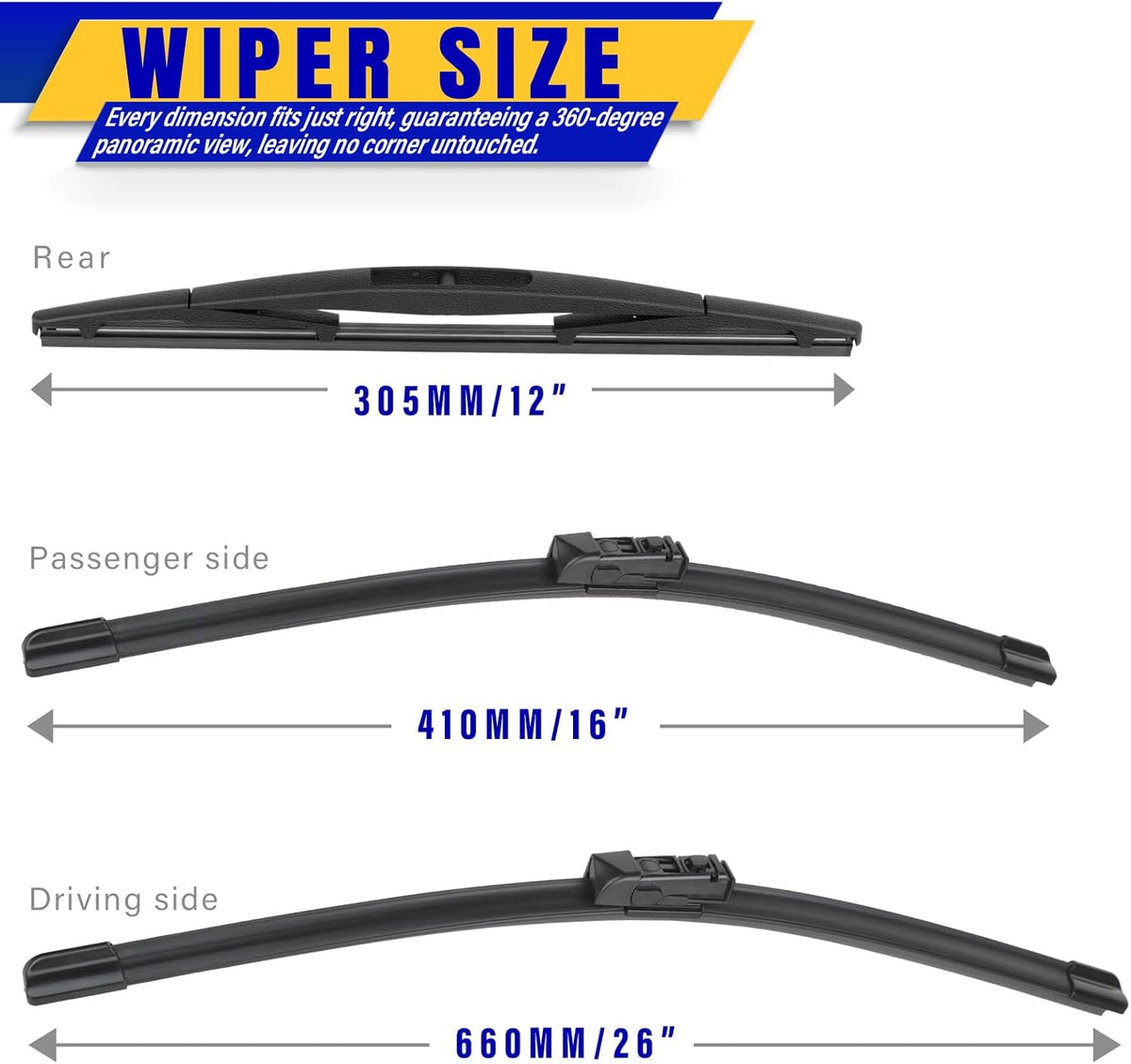 3 wipers Replacement for 2012-2018 Subaru Forester/2015-2019 Subaru Outback, Windshield Wiper Blades Original Equipment Replacement - 26"/17"/14" (Set of 3) U/J HOOK - Colors A