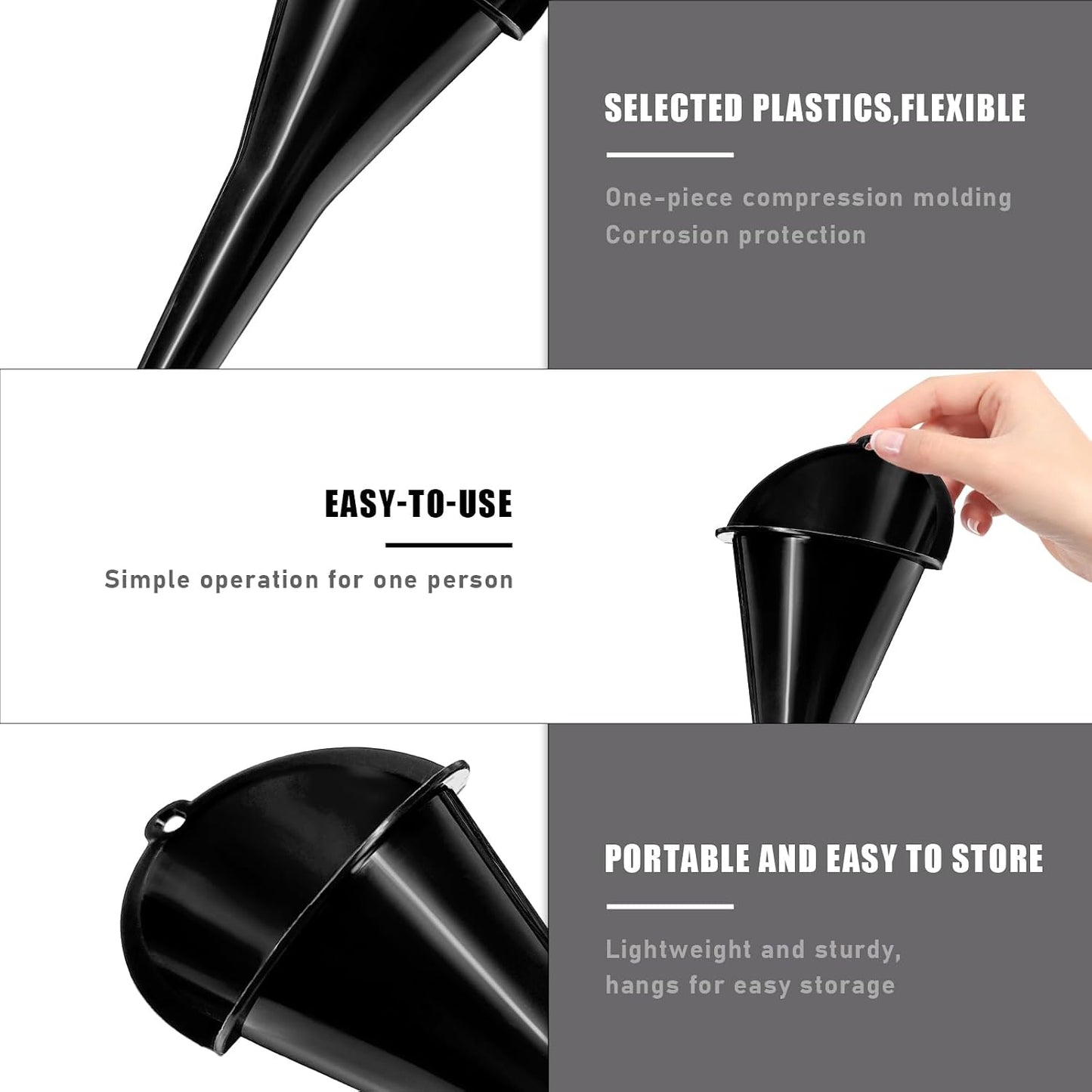 DXNQ Oil Funnel, Automotive Multi-Function Plastic Fuel Funnel with Long Neck, Universal Engine Oil Funnel for Filling Oils Gas Lubricants and Fluids, Car Accessories (Black)