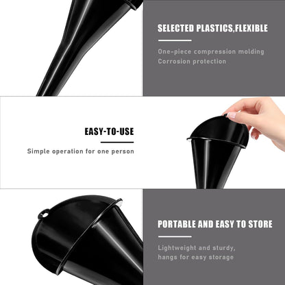 DXNQ Oil Funnel, Automotive Multi-Function Plastic Fuel Funnel with Long Neck, Universal Engine Oil Funnel for Filling Oils Gas Lubricants and Fluids, Car Accessories (Black)