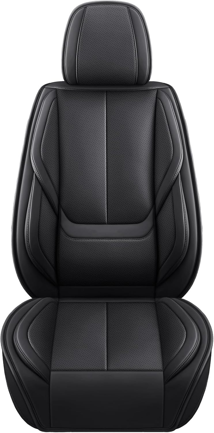 MINGBRON Car Seat Cover Full Set, Leather Car Seat Cover, Waterproof Seat Covers, Car Seat Cushion, Nappa Leather Seat Covers Car Seat Protector Universal Fit Most Cars Black