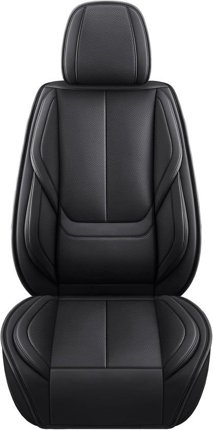 MINGBRON Car Seat Cover Full Set, Leather Car Seat Cover, Waterproof Seat Covers, Car Seat Cushion, Nappa Leather Seat Covers Car Seat Protector Universal Fit Most Cars Black