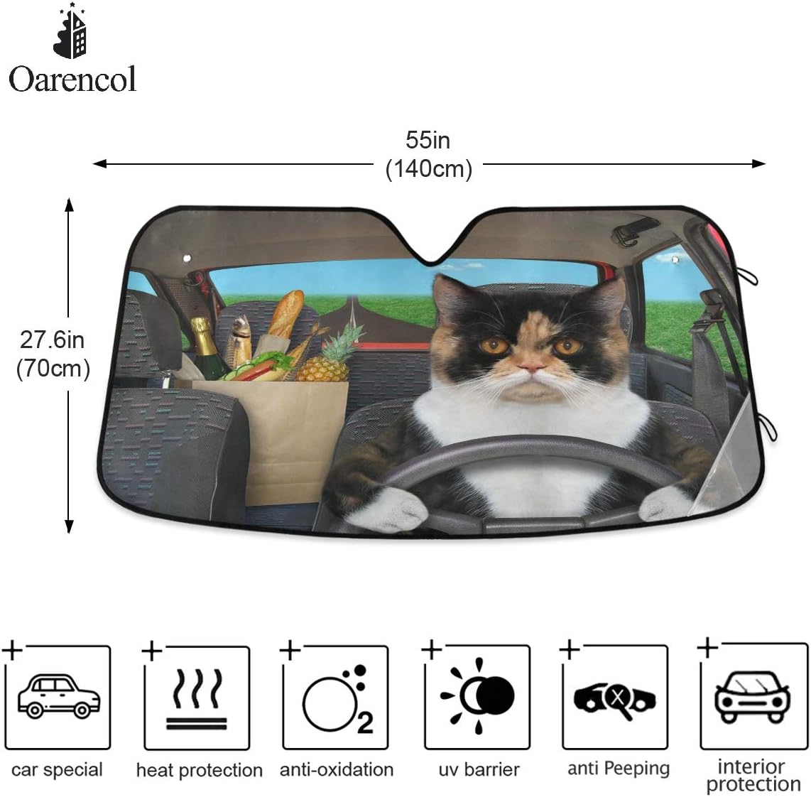 Black Leopard Car Windshield Sun Shade Animal Skin Print Foldable UV Ray Sun Visor Protector Sunshade to Keep Your Vehicle Cool (51" x 27.6")