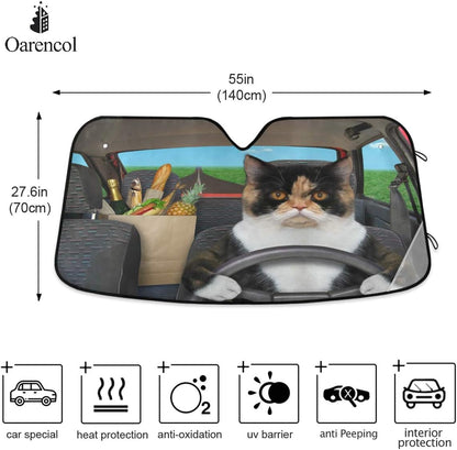 Black Leopard Car Windshield Sun Shade Animal Skin Print Foldable UV Ray Sun Visor Protector Sunshade to Keep Your Vehicle Cool (51" x 27.6")
