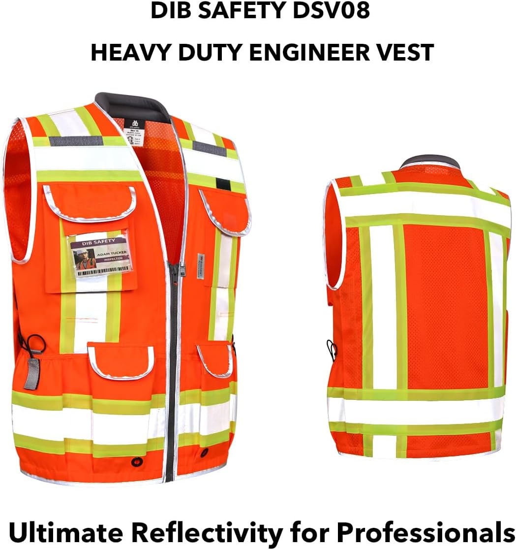 Dib Safety Reflective Mesh Vest ANSI Class 3, High Visibility with Pockets and Zipper, Made with 3M Reflective Tape, Yellow XL
