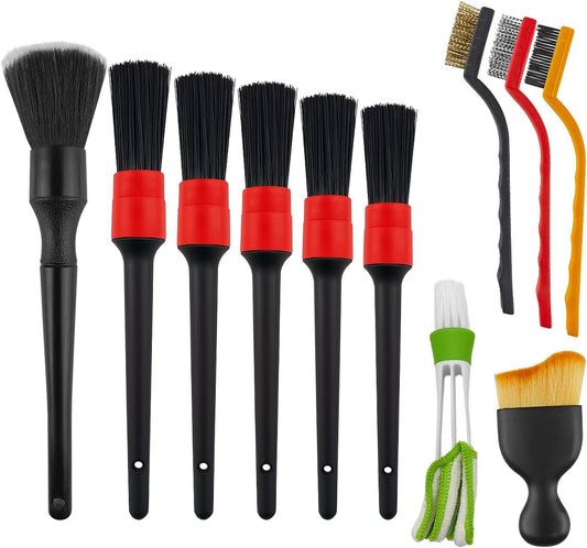 11PCS Car Detailing Brush Set, Soft Boar Hair Vehicle Interior Exterior Detail Cleaning Brush, Automotive Detailing Cleaner Kit for Wheel, Air Vent, Seat, Universal for Most Vehicles
