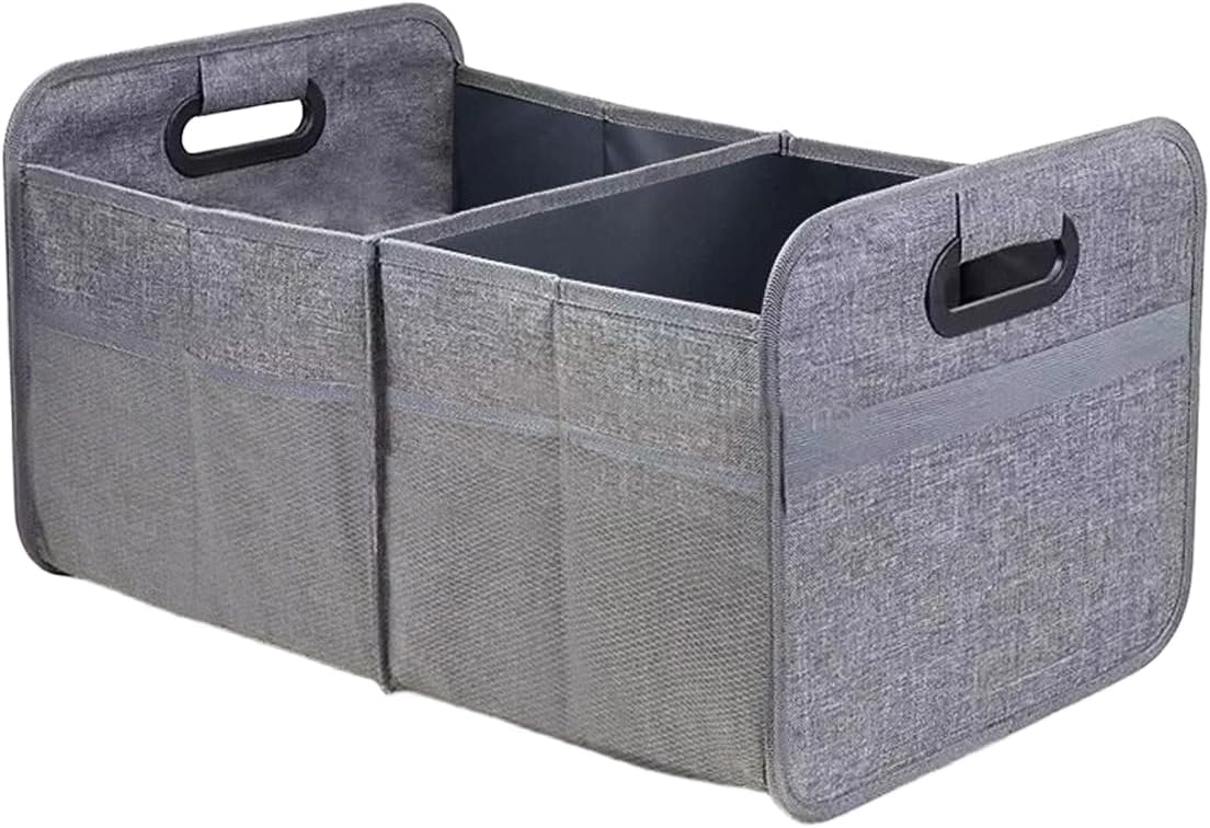 Car Trunk Organizer, Collapsible Multi-Compartment Auto Storage Box with 4 Pockets, Waterproof Oxford Fabric Car Trunk Container Accessories for Sedan SUV Truck (Black)