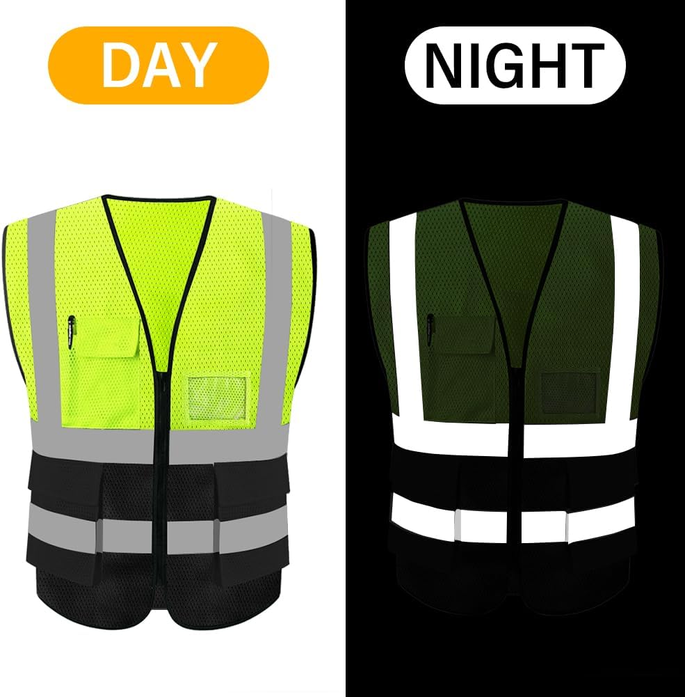 HYCOPROT High Visibility Mesh Safety Reflective Vest with Pockets and Zipper, Meets ANSI/ISEA Standards