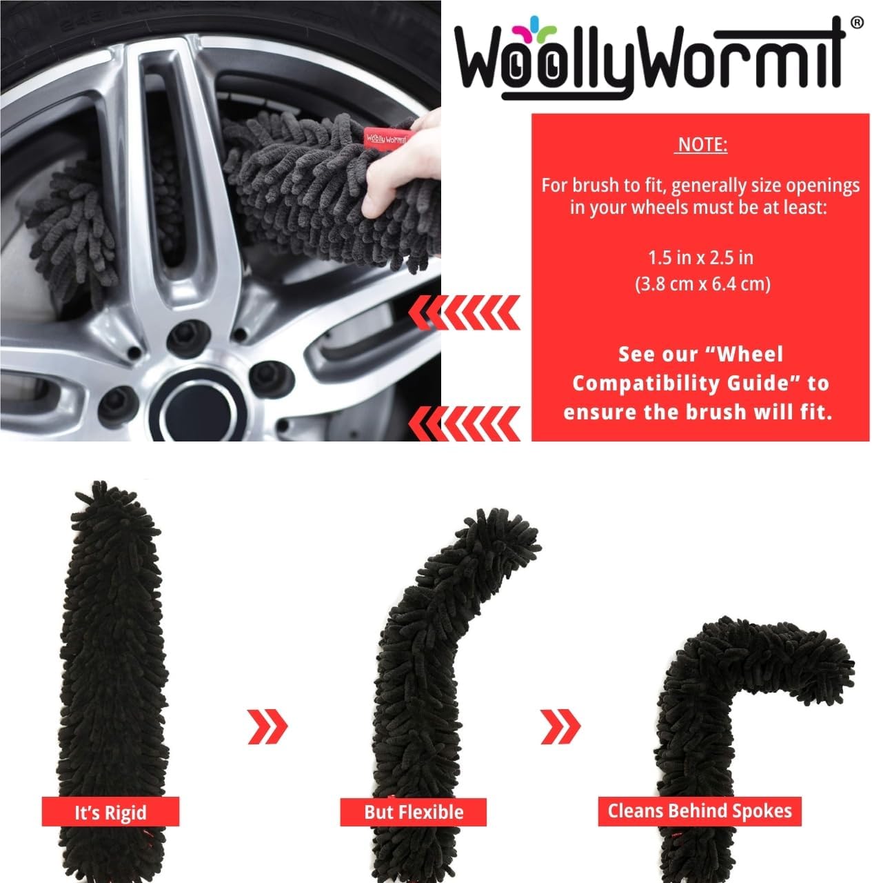 Woollywormit Wheel Cleaning Brush Car Detailing Kit - Rim Brush, Lug Nuts and Wheel Cleaner Brush Car Wash Kit -Tire Brushes for Cleaning Rims - Car Cleaning Supplies and Rim Cleaner Brush Set